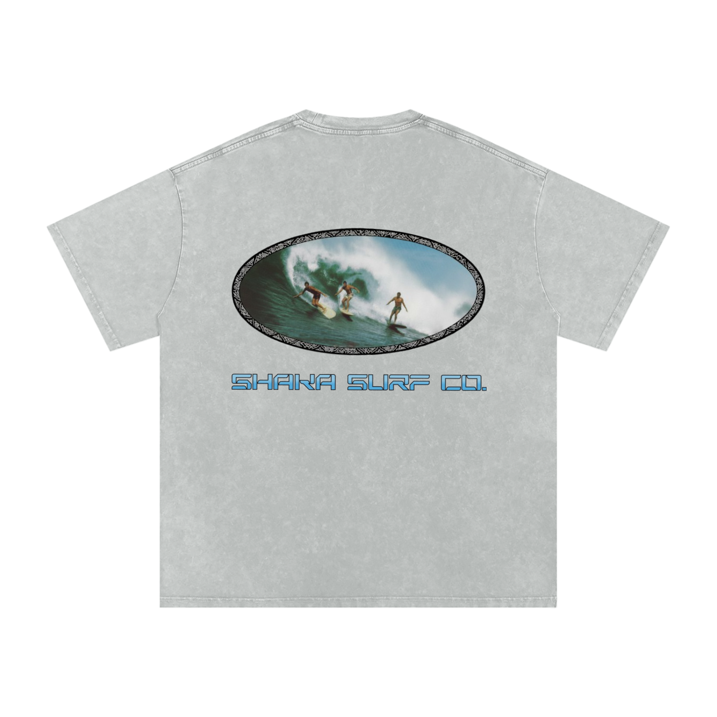 Snow Washed Oversized Wave Surf Graphic Cotton T-Shirt