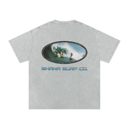 Snow Washed Oversized Wave Surf Graphic Cotton T-Shirt