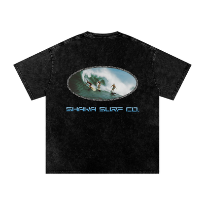 Snow Washed Oversized Wave Surf Graphic Cotton T-Shirt
