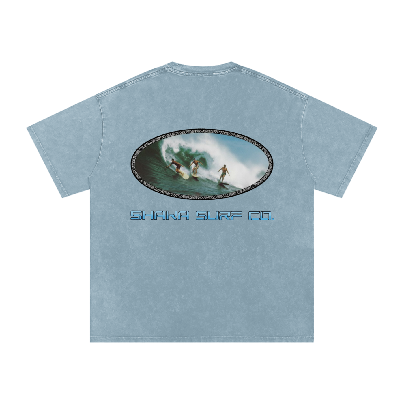 Snow Washed Oversized Wave Surf Graphic Cotton T-Shirt
