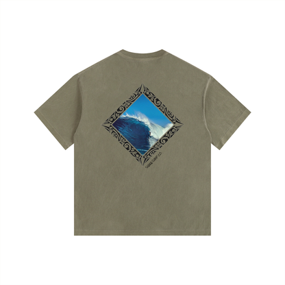 Vintage Washed Oversized Tribal Surf Graphic Cotton T-Shirt