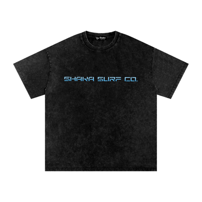 Snow Washed Oversized Wave Surf Graphic Cotton T-Shirt