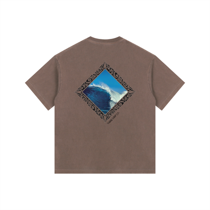 Vintage Washed Oversized Tribal Surf Graphic Cotton T-Shirt